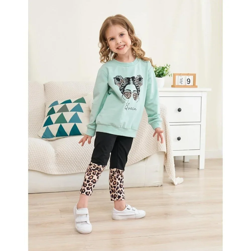 Toddler Girl Clothes Figure Graphic Drop Shoulder Top Pullover Leopard Print Pan